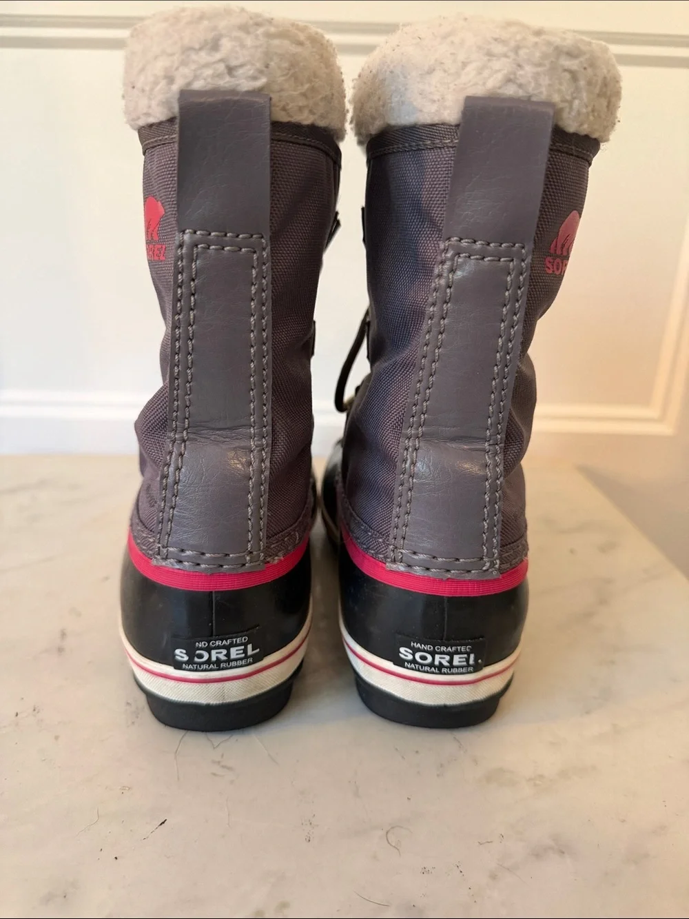 Sorel Kids Grey, Black and Pink Insulated Snow Boots
